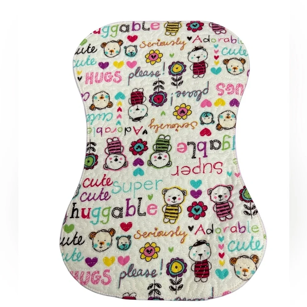 Hand Crafted Baby Burp Cloth Flannel Contoured Padded Fabric Quilted Reversible